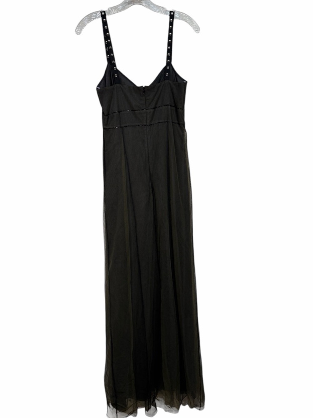 Vera Wang Olive Green Maxi Dress with Studded Black Straps size 6 polyester/silk - Picture 4 of 13